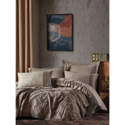 Ensemble de housse de couette luxueuse double, couleur vison, 79 x 87 po | Jacquard 100% coton, avec housse de couette, drap plat et taies d'oreiller | Lavable à la machine, couette à fermeture à boutons, design élégant pour les chambres confortables