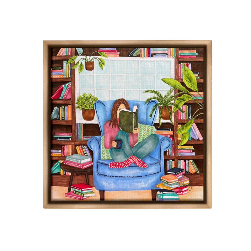 "Coin de lecture confortable" sur toile, Cadre flottant orme Montalcino, H 18 po x l 18 po