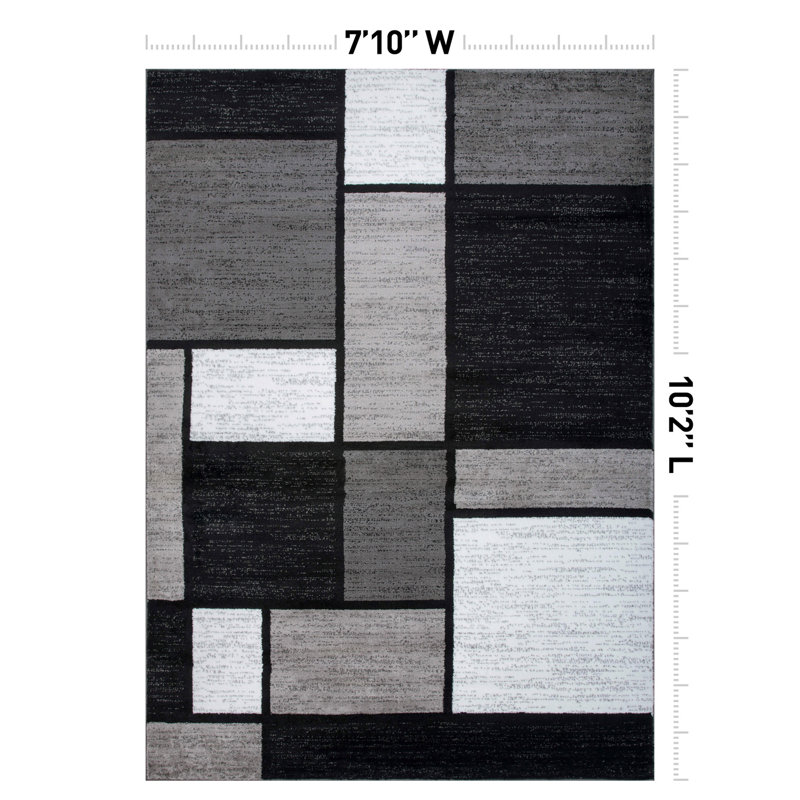 Tapis gris / blanc / noir à motif géométrique Astika, Rectangle 7 pi 10 po x 10 pi 2 po