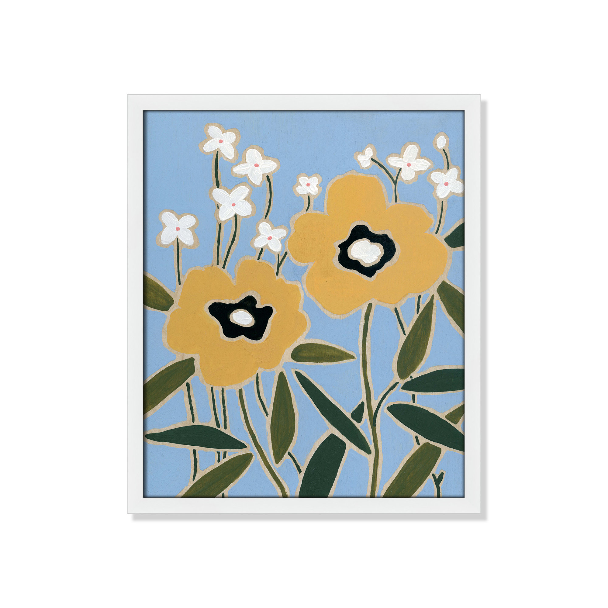 Woodblock Floral II by - Single Picture Frame Print, Satin White Framed, 19" H x 16" W x 1.25" D