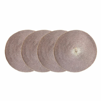 Grey Two-Tone Sunburst Paper Woven Table Placemats 15 X 15 Round, Set Of 4