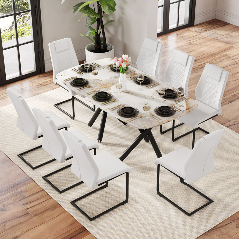 Thursten 8 - Person Faux Marble Top Double Pedestal Dining Set