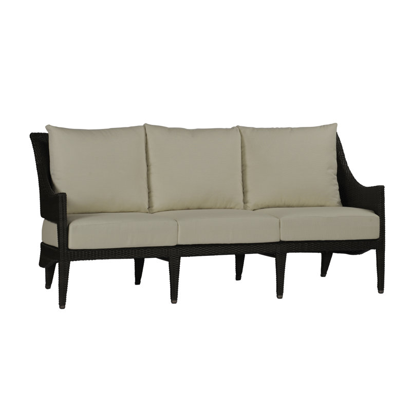 Athena 75.5" Wide Outdoor Wicker Patio Sofa with Cushions, Black Walnut, Black Canvas