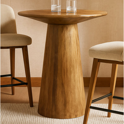 Table de bar ronde en bois massif Elkington de 36 po au fini naturel vieilli
