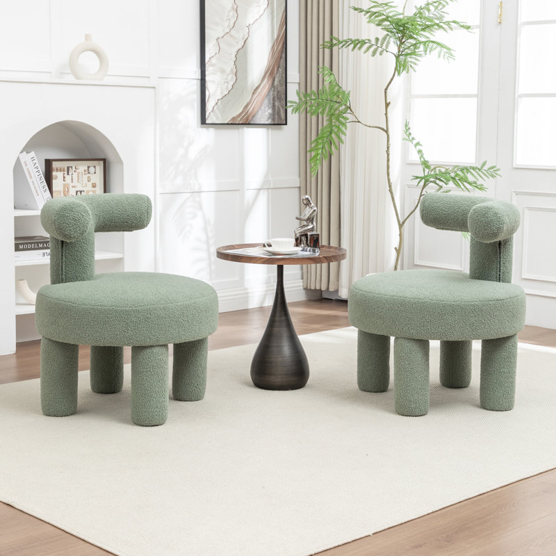 Fauteuil demi-tonneau rembourré Bula, Vert, Teddy