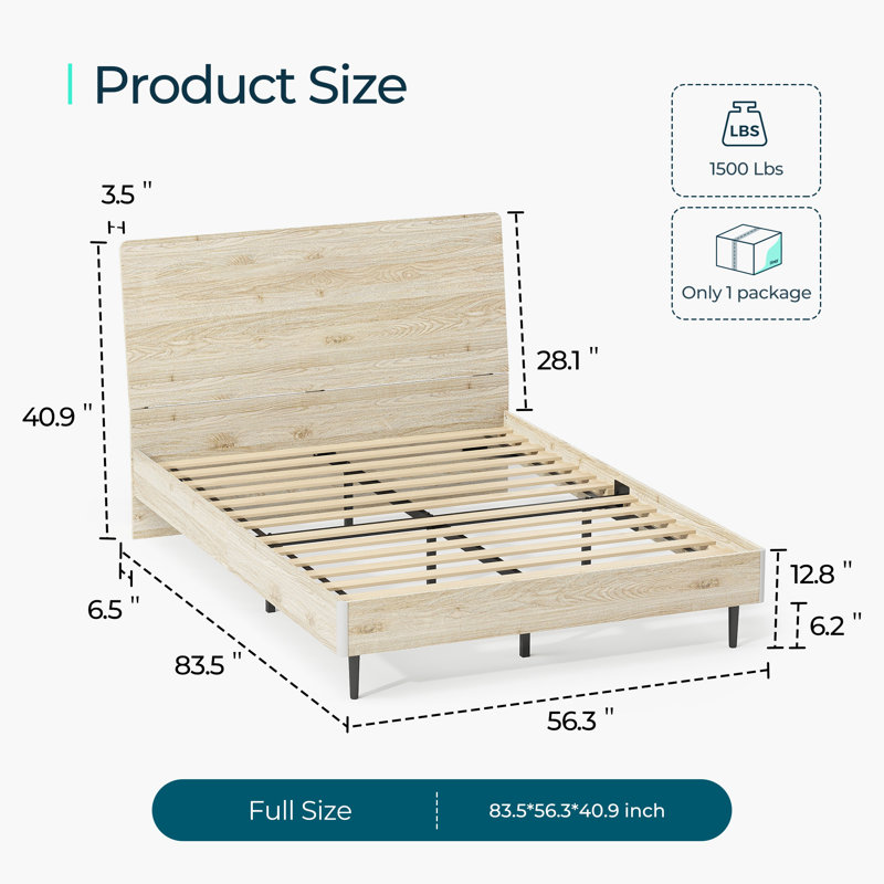 Deundre Ergonomic Metal Platform Bed, White, Full / Double