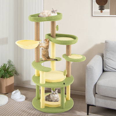  Arbre à chat multi-niveaux avec panier rotatif large et coussins moelleux amovibles