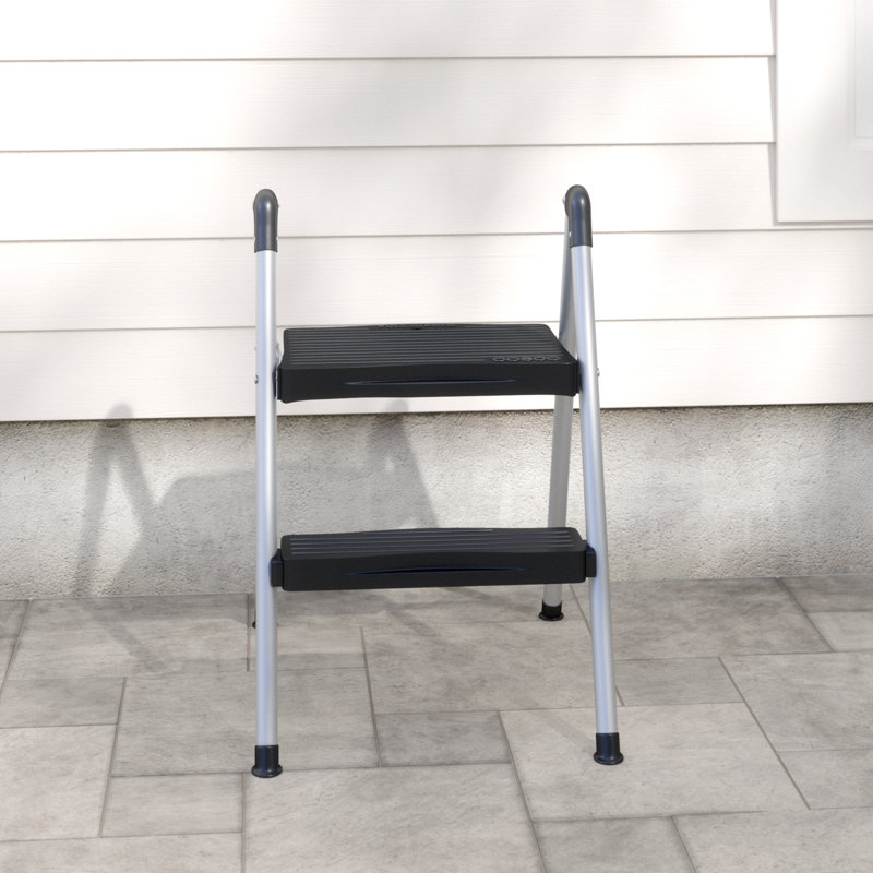 Foldable Black and Platinum 2-Step Steel Stool