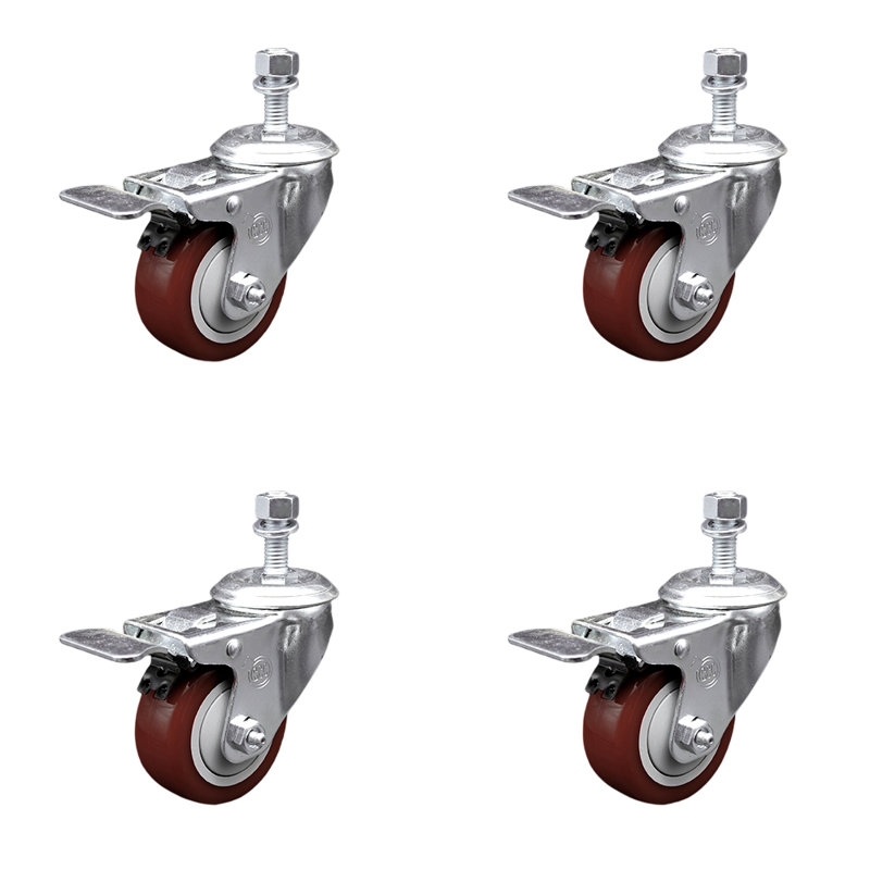 Polyurethane Swivel ½ Inch Stem Caster Set with Total Lock Brake