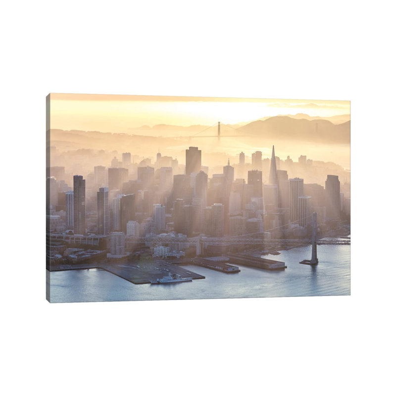 Foggy Sunset Over Downtown San Francisco by Matteo Colombo - Wrapped Canvas Print, 20.32 cm H x 30.48 cm W