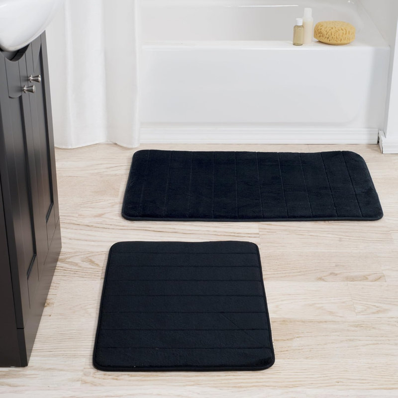 Ensemble de tapis de bain en mousse viscoélastique Billybob - Tapis de bain 2 pièces avec dessus en microfibre - Tapis antidérapants