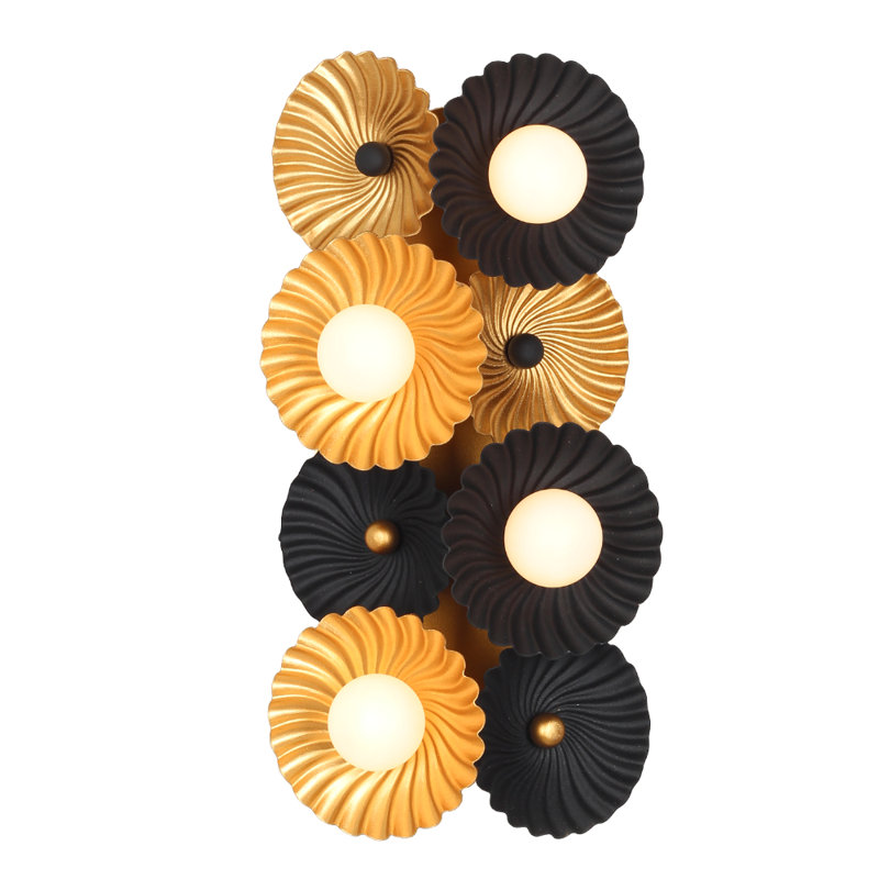 Black and Vintage Brass Floral Dimmable Wall Sconce