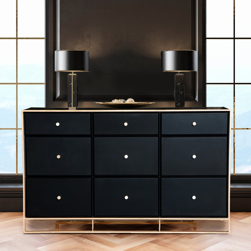 Commode double 9 tiroirs 2 po Nicolao, Noir