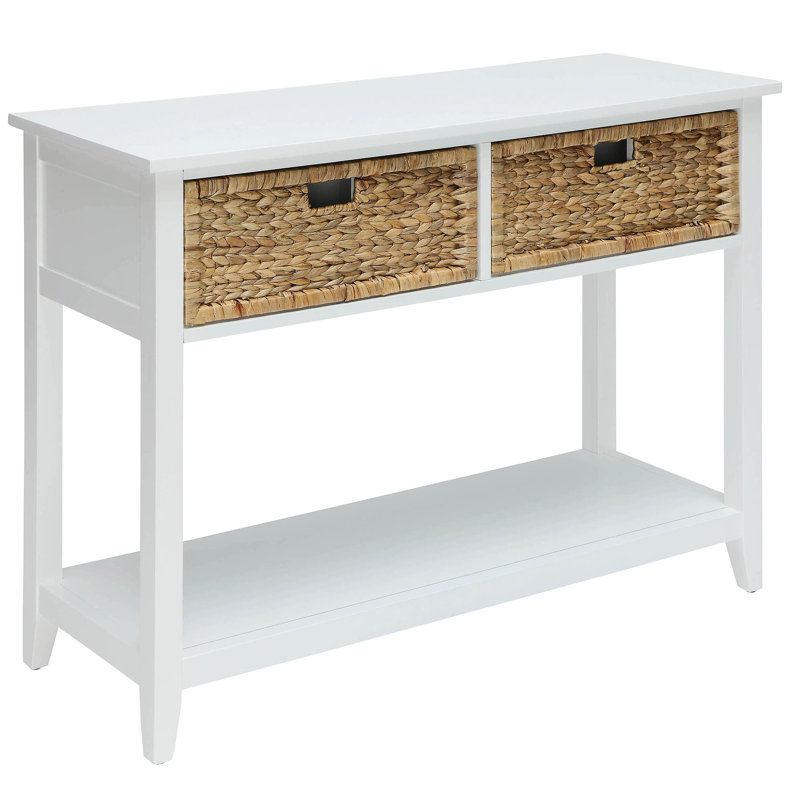Rectangular Console With White Finish And 2 Organization Table 2 Open Shelf In Style