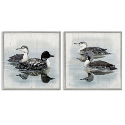  Four Loons in Lake 2 PC Giclee Art Set by Susan Jill