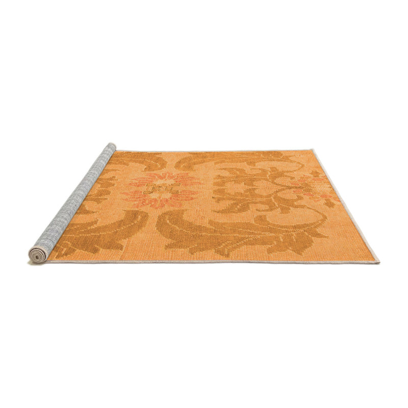 Tapis orange en chenille / polyester tissé à la machine Macheal, Carré 5 pi
