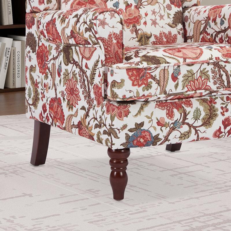 Fauteuil d'appoint à oreilles avec pieds en bois massif Floral