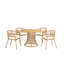 Ensemble repas extérieur de 5 personnes, table de salle à manger simple en bambou, plateau rond en bois de 110 cm, base en raton de bambou, 4 chaises de salle à manger avec coussin, empilable