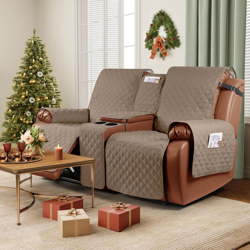 Housses pour causeuse inclinable avec console Kyrstie, Mélange de polyester brun clair