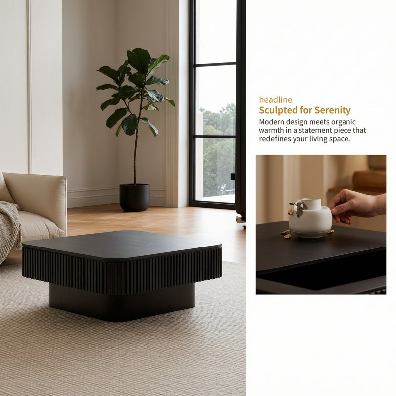 Table basse 31,5 po carrée avec rangement, Noir