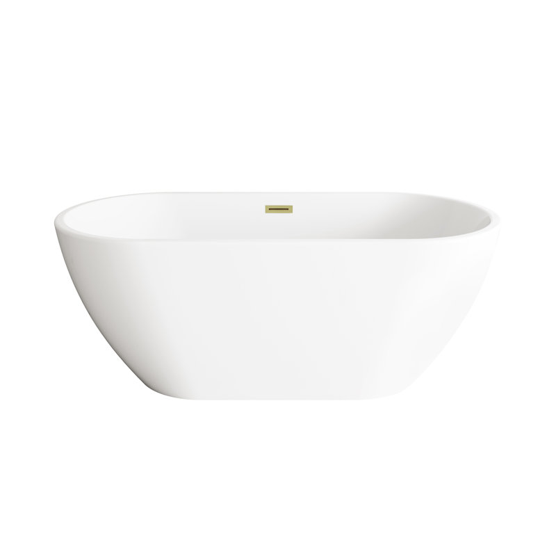 Elegant Glossy White Acrylic Bathtub with Brushed Gold Trim