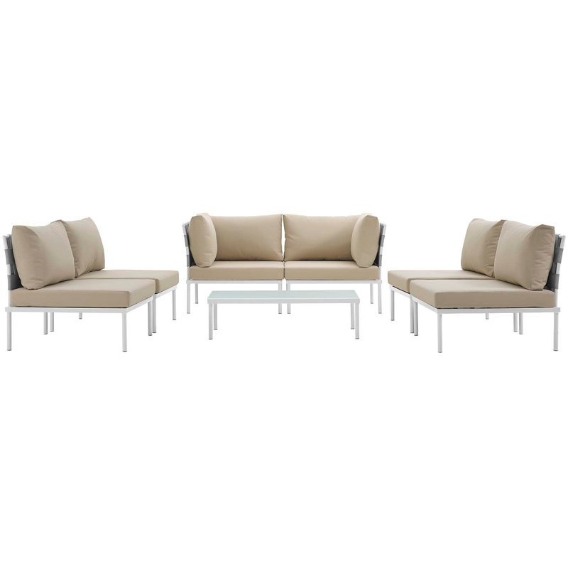 Ensemble de canapé modulaire d'extérieur en aluminium 7 pièces Harmony, Beige