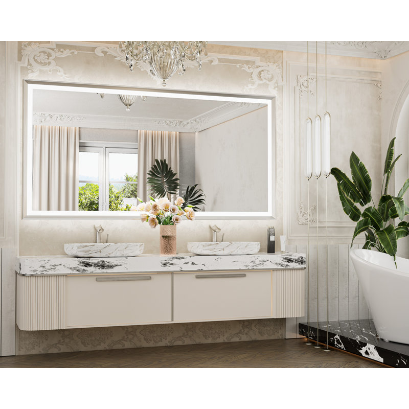 Miroir de salle de bain à DEL New Rockford, 72 po x 36 po, Rectangulaire, Nickel brossé