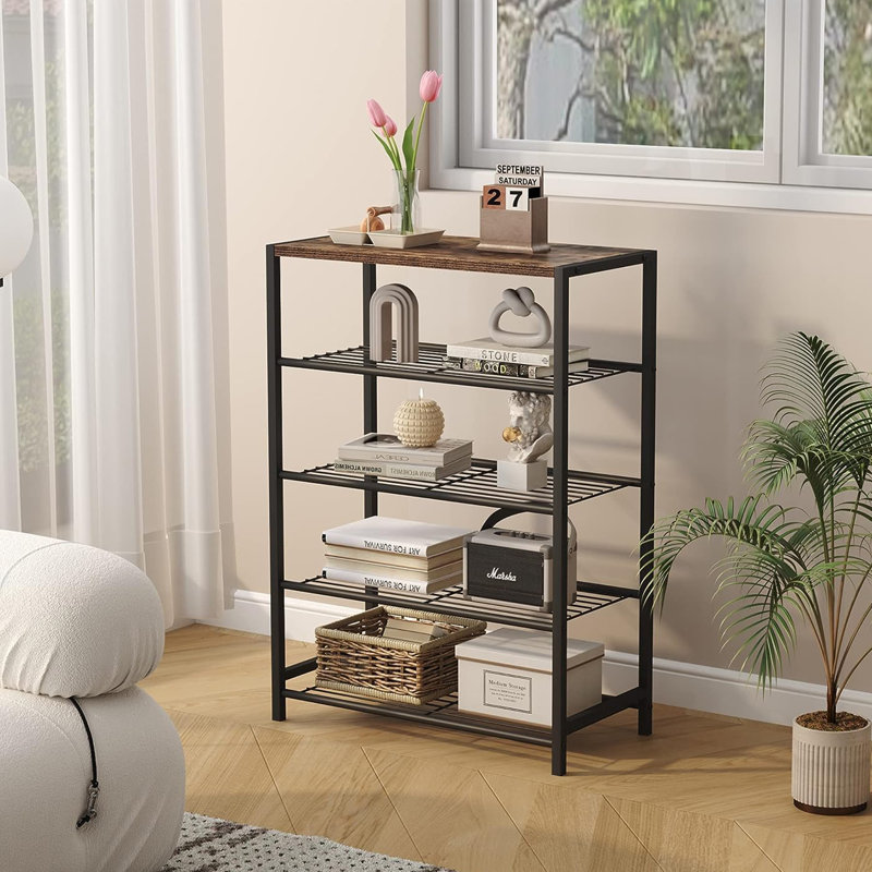 12 Pair Shoe Rack, Rustic Brown/Black