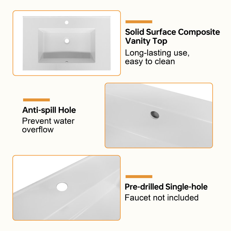 Allensville30" Freestanding Single Bathroom Vanity with Solid Surface Composite Top, 30", White