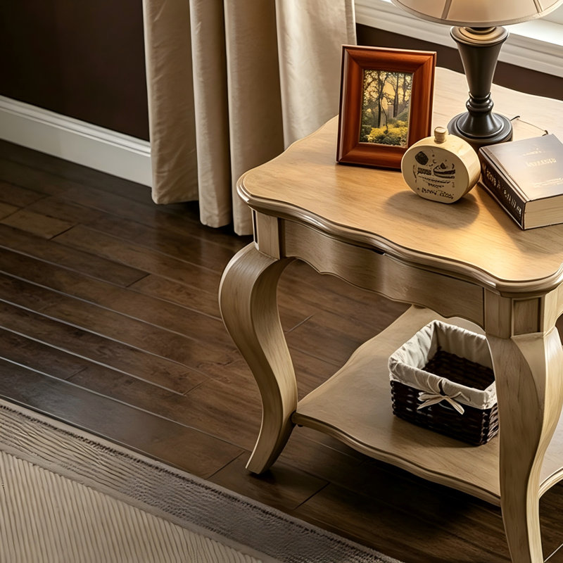 Table d'appoint rectangulaire en bois massif brun taupe de style vintage avec pieds décapotables