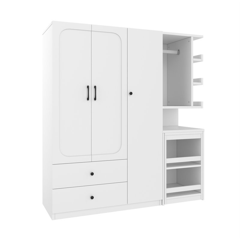 Armoire-penderie multifonctionnelle avec bureau pliable, Blanc