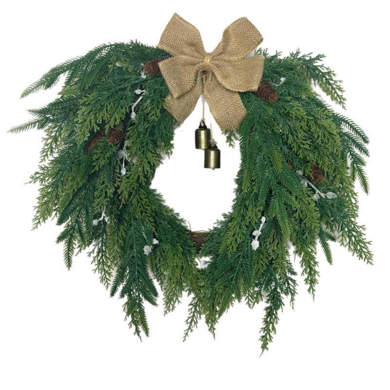 Pin de Noël, cyprès, cloche, lin, arc, lumière, couronne, décoration de Noël, porte d'entrée, fenêtre, couloir