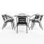 Ensemble repas d'extérieur 7 pièces Amlie - table de patio en verre trempé, 6 chaises empilables Flex Comfort