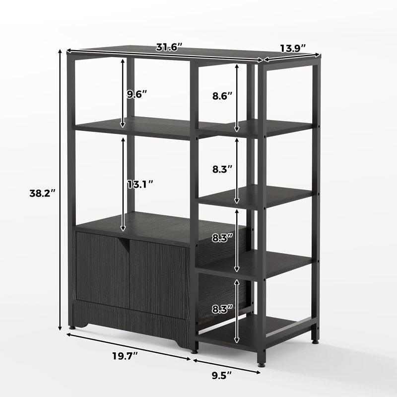 Bibliothèque moderne 38 po à 5 niveaux avec étagère de rangement sur cadre en métal moderne, Noir satiné