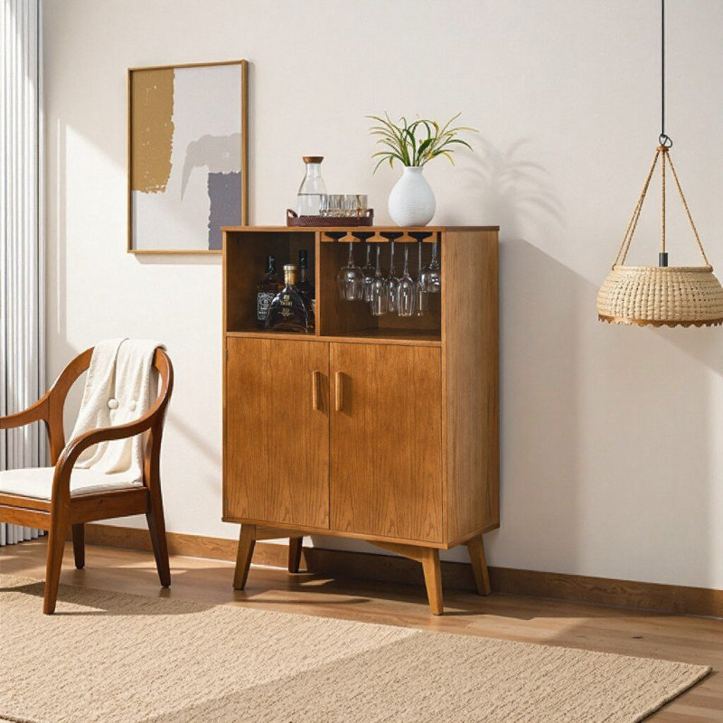 Armoire à vin rustique de 31,5 po avec support à vin, porte-verre et tablettes réglables - Buffet de ferme pour la cuisine, la salle à manger ou le café