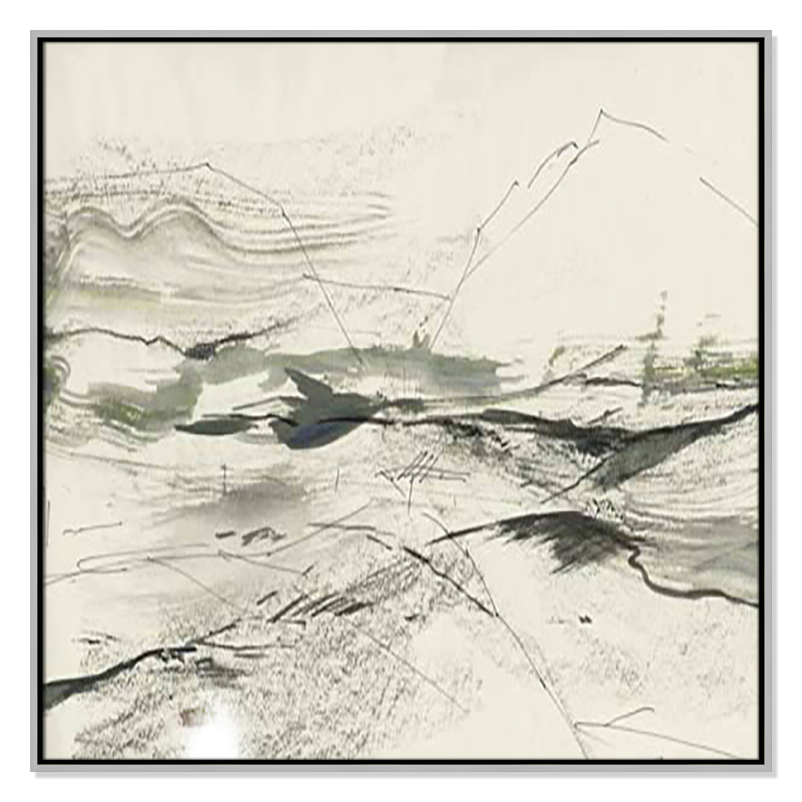 Green Sketches Print, 37.5" H x 37.5" W x 2" D, Silver Floater Framed