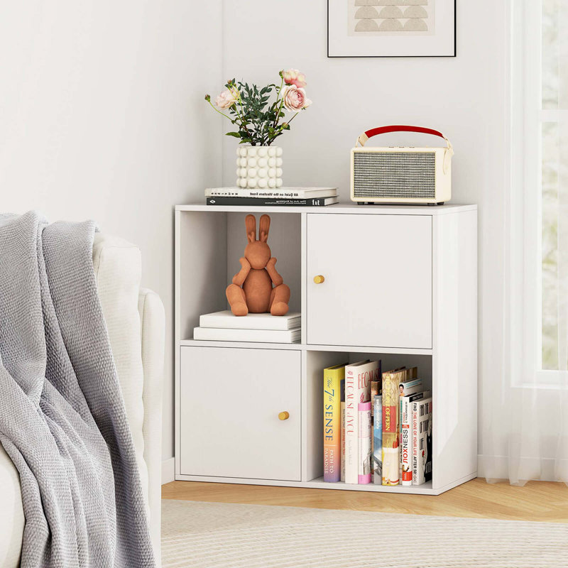 4-cube Bookcase With Dual Anti-tipping Kits & 2 Cabinets Storage Organizer, White