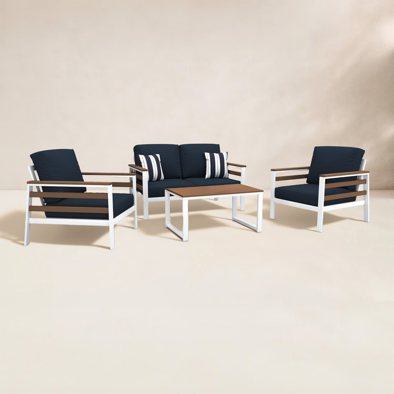 Townsend 4-Person Sunbrella® Patio Seating Group, Canvas Navy, Brown