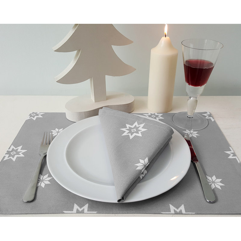 Maeva Cotton Geometric Rectangle Placemat, Silver Grey