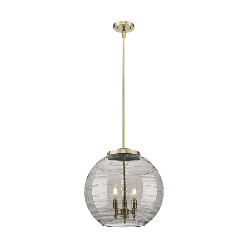 Luminaire suspendu 3 lumières Christly, H 17,13 po x l 15,75 po x P 15,75 po, Gris fumée clair, Laiton antique