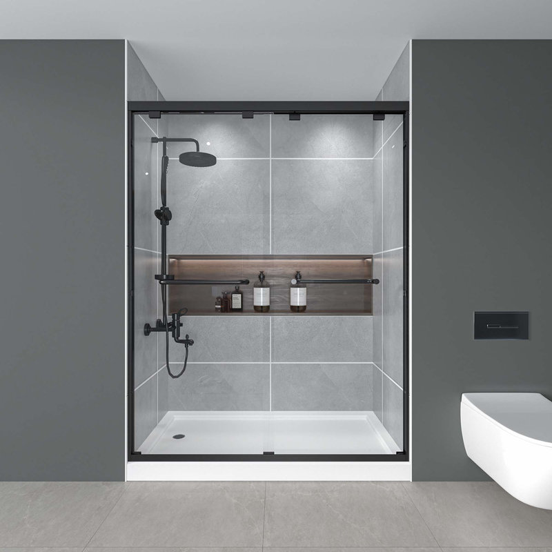Porte de douche coulissante double l 56 à 60 po x H 72 po, verre trempé ANSI / SGCC de 1/4 po (6 mm), empreinte digitale, conception résistante