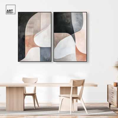 Curved Contours Collection Canvas Print Brown Wall Art Set by Art Remedy, Black Frame, 10 x 15