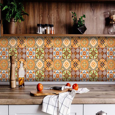 Carreaux amovibles pelez et collez orange et blanc 7 po x 7 po