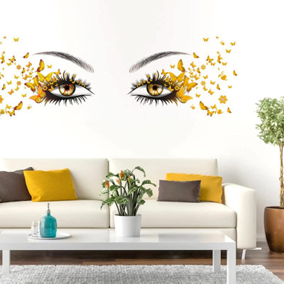 Beautiful Eyelash Eyes Wall Stickers Flying Butterfly Wall Decals Beautiful Girl Heart Wall Decor Vinyl Wall Art Butterflies Wall Decor Stickers For Bedroom Living Room Decoration