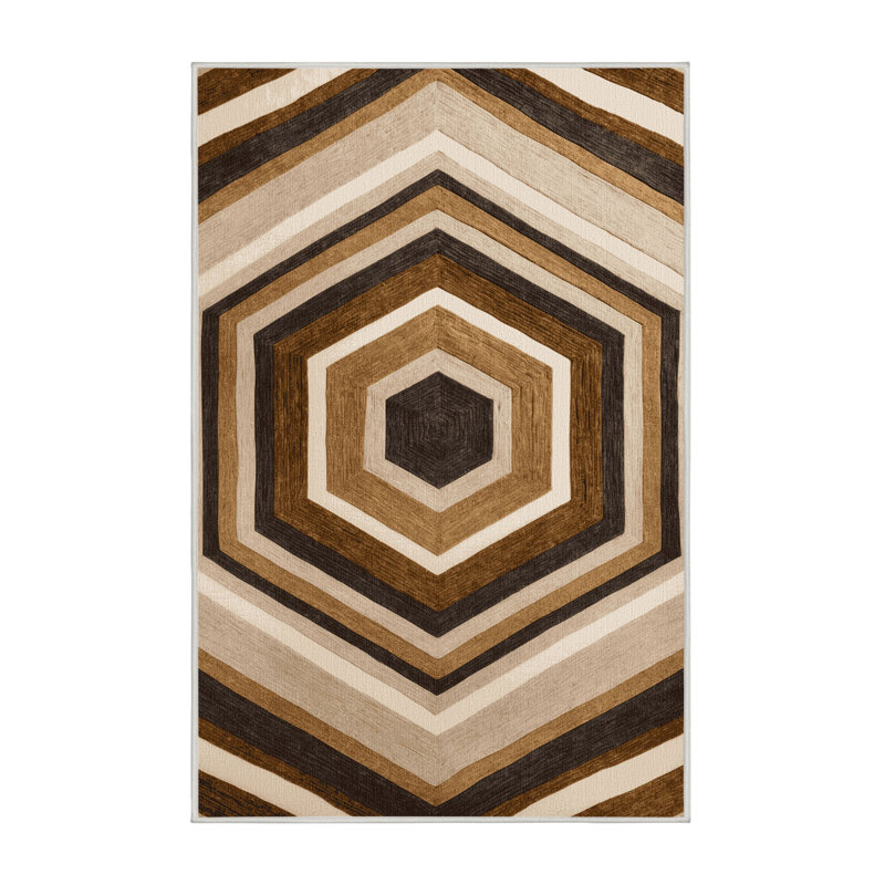 Machine Washable Space Beige Area Rug, Rectangle 7' x 10'