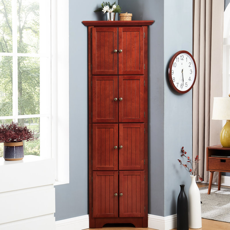 Armoire de coin en cerisier avec 8 portes et un grand espace de rangement