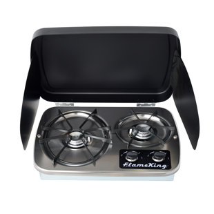 Dometic 50216G RV Stainless 2-Burner Propane Cooktop with Glass Cover