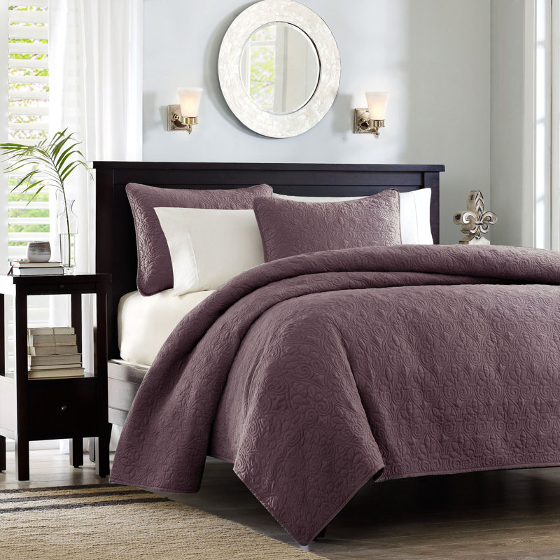 Ensemble de courtepointe réversible Québec, Mauve, Couvre-lit double/grand et 2 taies décoratives st