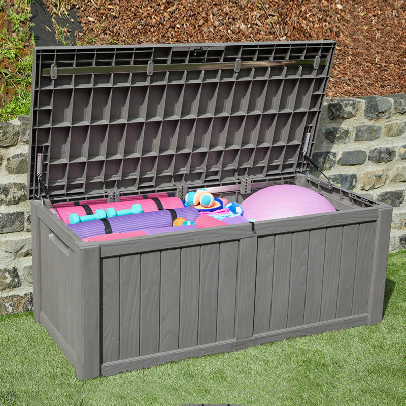Gray 120 Gallon Lockable Weatherproof Resin Deck Box