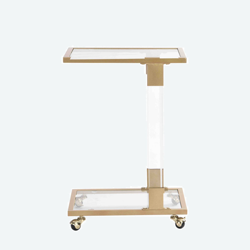 Hanselman Glass Top End Table, Gold, 25.35" H x 17.72" W x 11.81" D